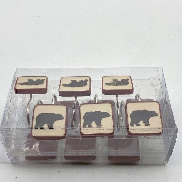 Set Of 12 Alaska Bear Shower Curtain Hooks Resin‎ Square Animal Wildlife 1.5x1.5 - Picture 1 of 7